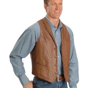 Scully Tan Whipstitched Lambskin Leather Lapel Vest Sz M